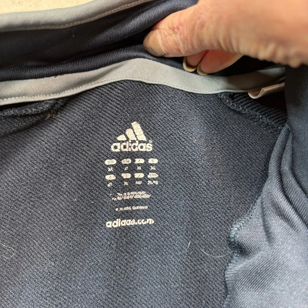Adidas Mens XL Navy Blue‎ Quarter Zip Fleece Pullover Striped Sleeve #1141